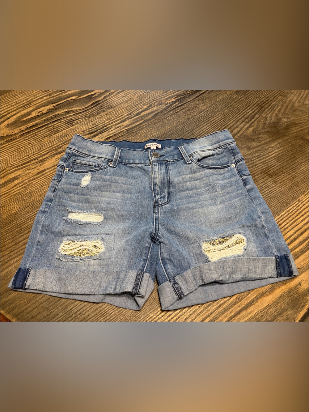 Juicy Couture Light Blue Distressed Denim Shorts